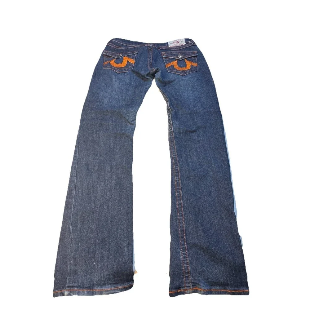 True Religion Joey Super T Jeans Men's 30x32 Dark Wash Flap Pocket Orange Stitch